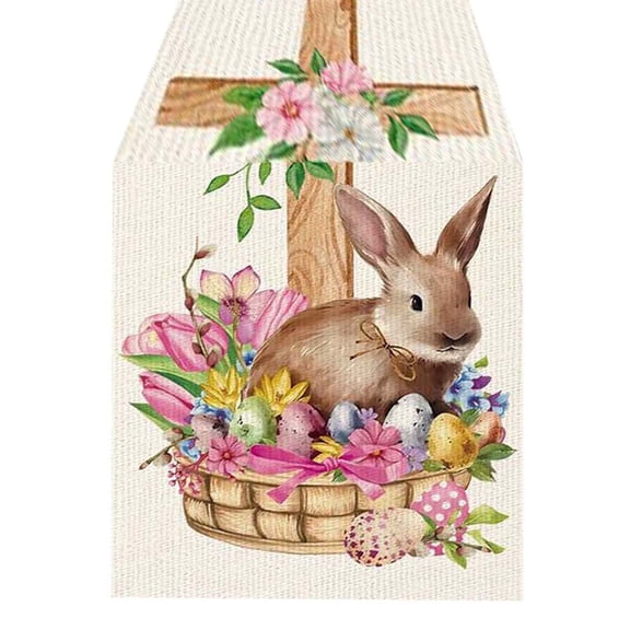WMGHA Easter Table Runner Festive Bunny Egg Small Print Vintage Easter Decoration Linen Tablecloth Easter Home Decor Brunch Birthday Party Decorations,Easter Tablecloth Decorations