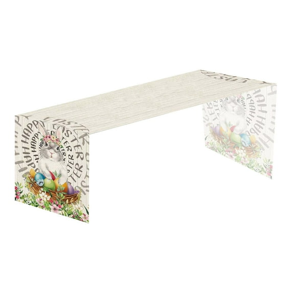 WMGHA Easter Table Runner Festive Bunny Egg Small Print Vintage Easter Decoration Linen Tablecloth Easter Home Decor Table for Oval Table,Easter Decorations For Home Tablecloth