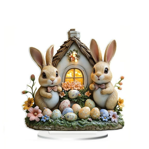 WMGHA Easter Village Building - Easter Decorations Indoor Resin Gingerbread Houses Decor - Farmhouse Xmas Easter Party Holiday Decorations Centerpiece for Tiered Tray - 7.8 x 7.5 in