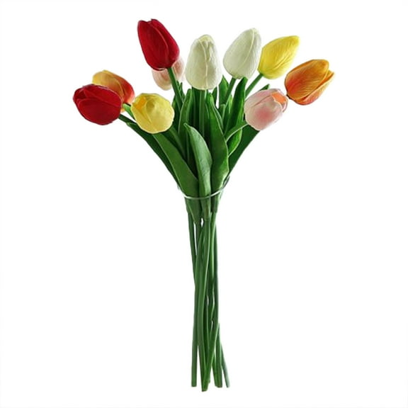 WMGHA Fake Flowers Tulips Artificial Silk Flower Spring Decoration 10 pcs Real Touch 13" for Spring Easter Home Kitchen Wedding Bouquet Bulk Valentine's Day Decorations 