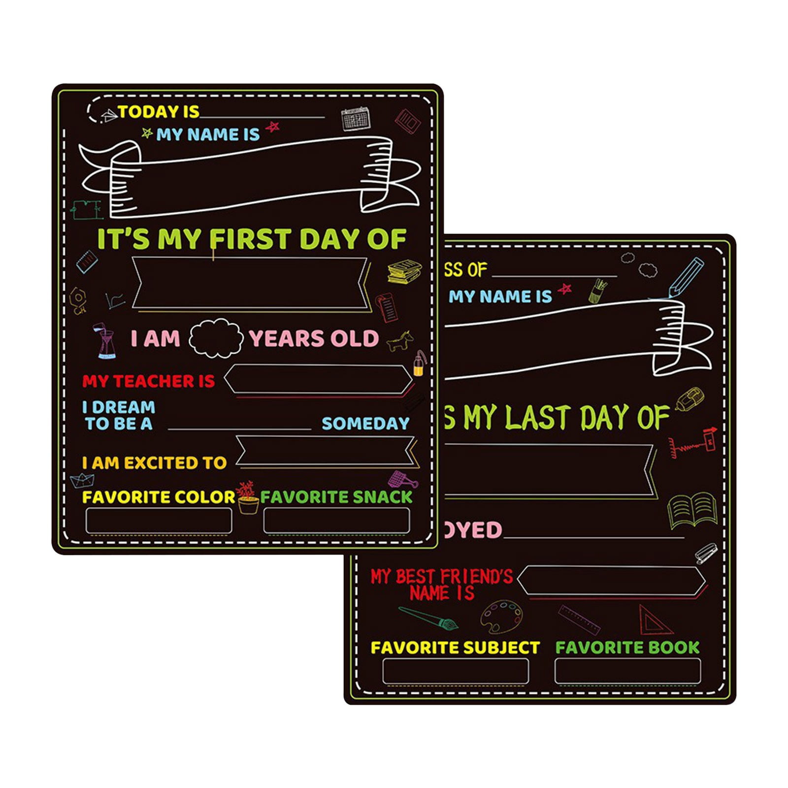 WMGHA First Last Day of School Board Chalkboard Signs, 12" X 10" Double ...