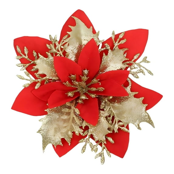 WMGHA Glitter Poinsettia Flowers Berries Stems Ornaments, Artificial Flowers with Berry Picks Floral Decorations for Christmas Tree Wreath Fireplace Xmas Party Decor