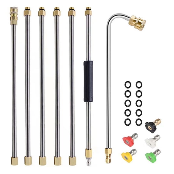 WMGHA Gutter Cleaning Tools From the Ground,7 Pack Pressure Washer Extension Wand, Power Washer Lance With 5 Pressure Washer Spray Nozzle Tips, 30°, 90°, 120° Gutter Cleaner Curved Rod