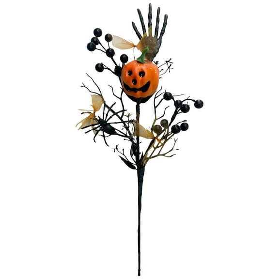 WMGHA Halloween Decorations, 16.5Inch Artificial Pumpkin Maple Leaf Floral Stems Halloween Branches Decoration, for Home Indoor Party Vase Arrangement Decor - Black/Orange