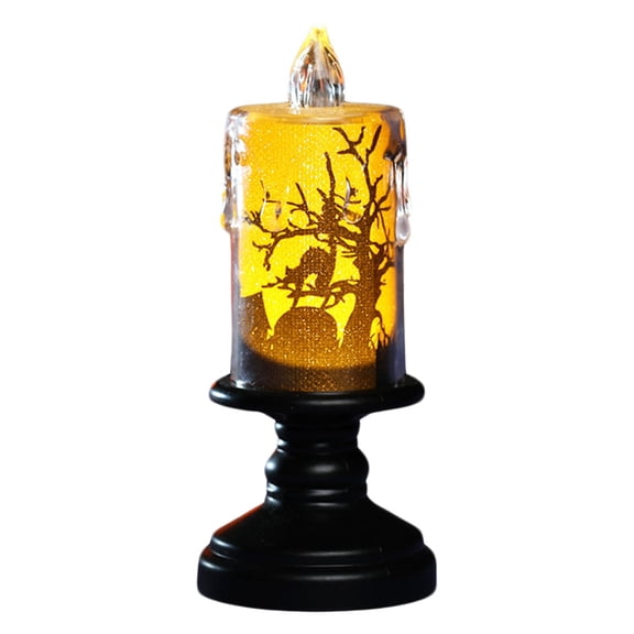 WMGHA Halloween Snow Globe Candles,Black LED Flameless Battery Operated Pillar Candle,Sparkly Glitter 3D Fire Wick Flickering Flame,Fake Crystal Ghost Decor for Halloween Celebration Party