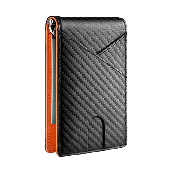 WMGHA Mens Slim Wallet for Men Minimalist PU Leather Carbon Fiber Rfid Blocking Bifold Credit Card Holder,Scratch Resistant, Credit Card Holder & Money Clip, Easily Removable Money & Cards