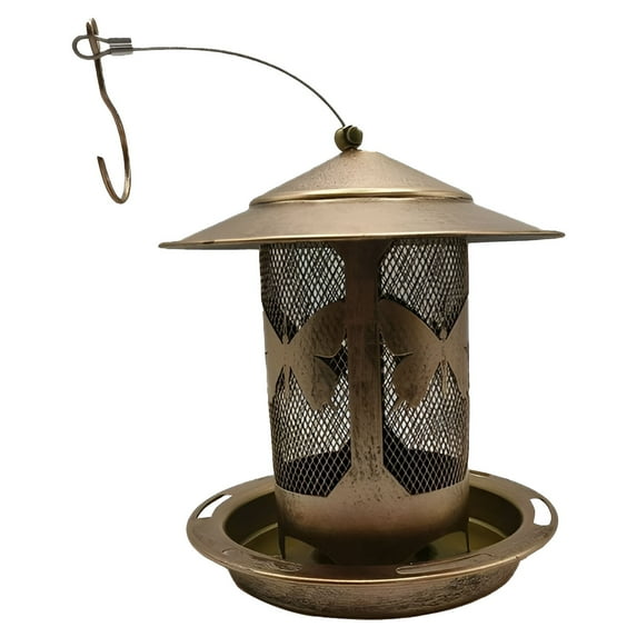 WMGHA Metal Bird Feeders for Outside, Squirrel Proof Wild Bird Feeder, Hanging Outdoor Mesh Tube Iron Birdfeeder with 4 Perches, Tray, Large Roof,Weatherproof, Garden Yard Decoration