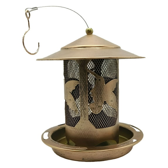 WMGHA Metal Bird Feeders for Outside, Squirrel Proof Wild Bird Feeder, Hanging Outdoor Mesh Tube Iron Birdfeeder with 4 Perches, Tray, Large Roof,Weatherproof, Garden Yard Decoration