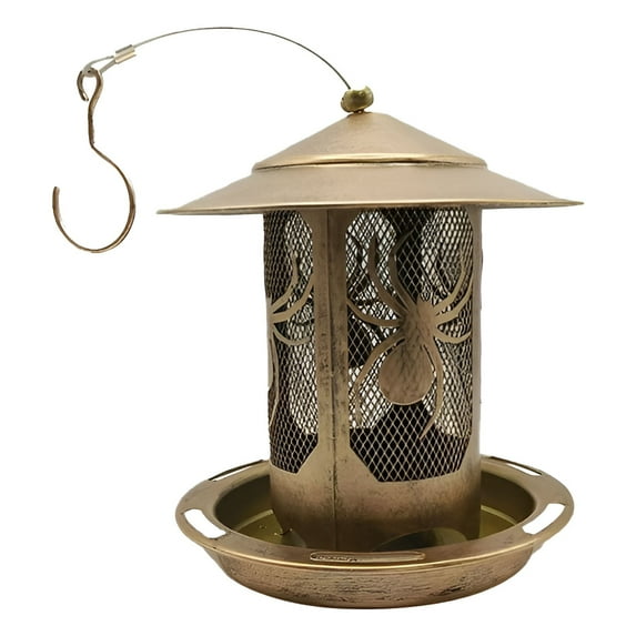 WMGHA Metal Bird Feeders for Outside, Squirrel Proof Wild Bird Feeder, Hanging Outdoor Mesh Tube Iron Birdfeeder with 4 Perches, Tray, Large Roof,Weatherproof, Garden Yard Decoration