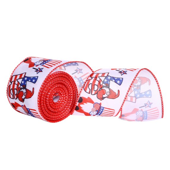WMGHA Patriotic Wired Edge Ribbon 6 Yards Red Blue White American Flag Ribbon 2.5 Inch 4th of July Stars Stripes Fabric Ribbon for Independence Day Memorial Day Wreath DIY Craft, 1 Roll