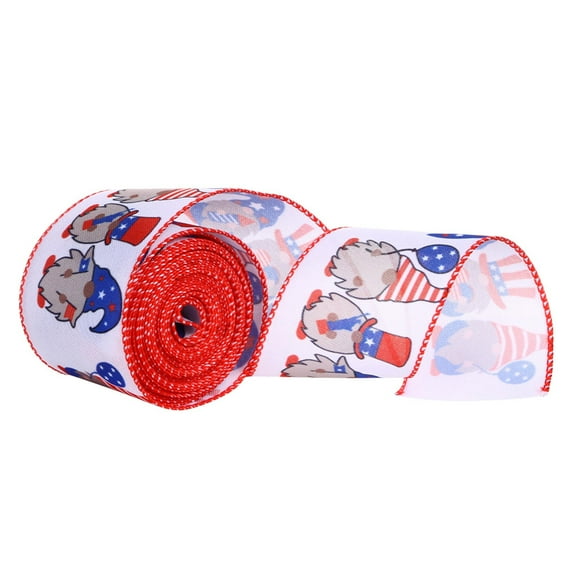 WMGHA Patriotic Wired Edge Ribbon 6 Yards Red Blue White American Flag Ribbon 2.5 Inch 4th of July Stars Stripes Fabric Ribbon for Independence Day Memorial Day Wreath DIY Craft, 1 Roll
