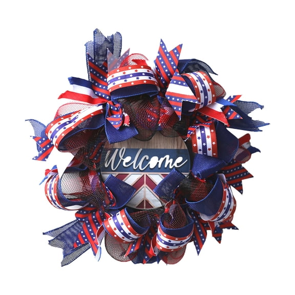 WMGHA Patriotic Wreath 4th of July Wreaths, Memorial Day Pride Garland Front Door Red White and Blue Wreath Summer American Flag Independence Swag Indoor Outdoor Wall Holiday Decor Home