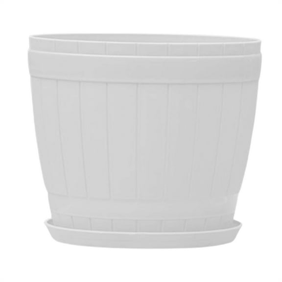 WMGHA -Flower-Pot-for-Indoor-Plants, Large Outdoor Planter Pot with Drainage Holes & Saucers, Resin Decorative Garden Pots Planters,Imitation Barrel Design,for Garden Home