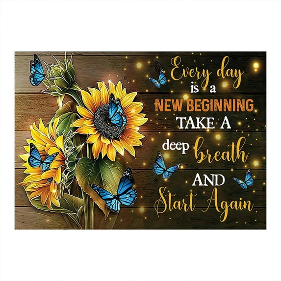WMGHA Rustic Sunflower Wall Art Butterfly Pictures Sunflower Kitchen Decor Inspirational Quotes Saying Canvas Poster Farmhouse Sunflower Painting Artwork for Living Room Home Decoration
