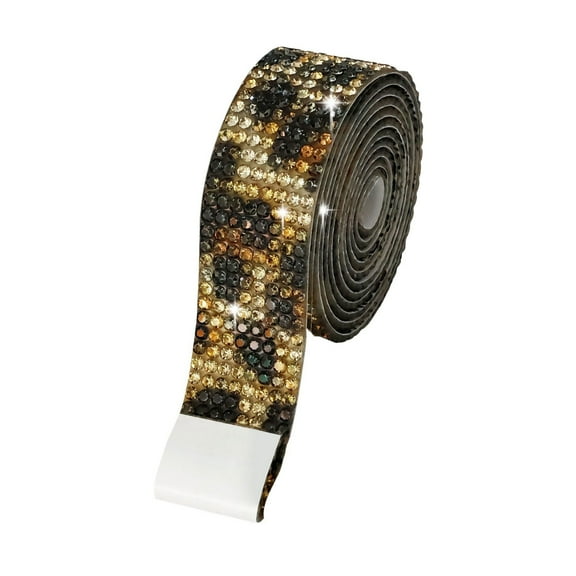 WMGHA Self-Adhesive Crystal Rhinestone Ribbon, Diamond Bling Ribbons with Rhinestones Sticker for Arts Crafts Wedding Birthday Party DIY Event Car Phone Decoration(Leopard Print,1 Roll)