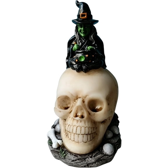 WMGHA Skull Head with LED Light Up Glowing Eyes Night Light Resin Human Skull Sculpture Bone Prop Horror House Party Ornament for Halloween Bar Table Decor Holiday Birthday
