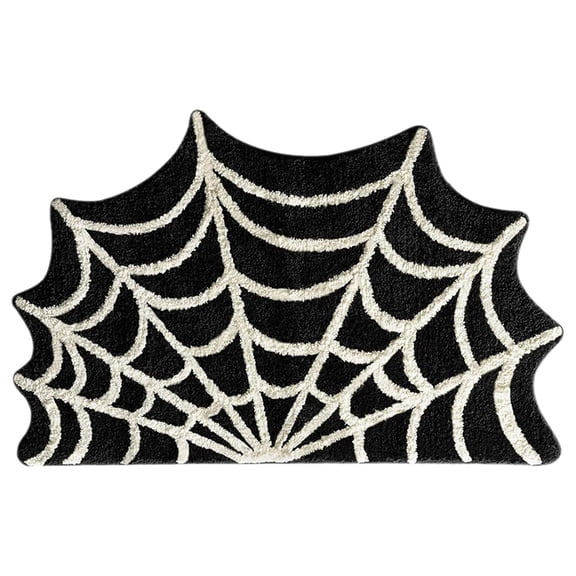 WMGHA Spider Web Bath Mat, Black Gothic Halloween Non-Slip Rug, Halloween Area Rug Spooky Gothic Mat Non-Slip Tufted Mats for Front Door Bathroom Room Holiday Decoration