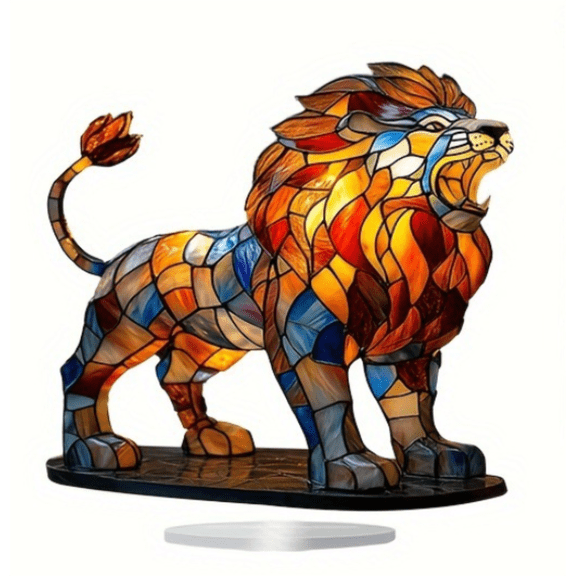 WMGHA Stained Glass Suncatcher, Lion Acrylic Window Pendant, Lion Ornament, Christmas Ornaments, Holidays Ornaments, Christmas Tree Decor, Lion Decor for Home, Lion Gifts