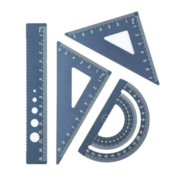WMGHA Triangular Ruler Set, 4 Pcs Aluminum Alloy Ruler, Metal Drafting Ruler, Triangle Rulers Straight Edge Ruler Geometric Protractor & Geometry Rulers Set for Drawing Drafting Supplies