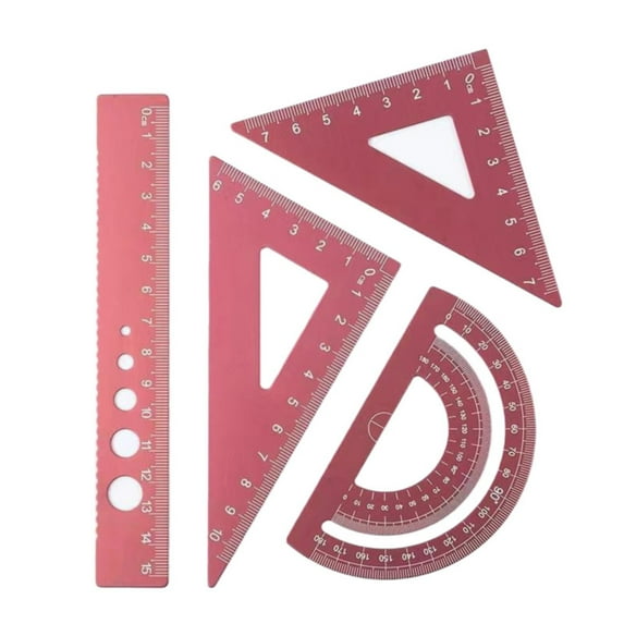 WMGHA Triangular Ruler Set, 4 Pcs Aluminum Alloy Ruler, Metal Drafting Ruler, Triangle Rulers Straight Edge Ruler Geometric Protractor & Geometry Rulers Set for Drawing Drafting Supplies