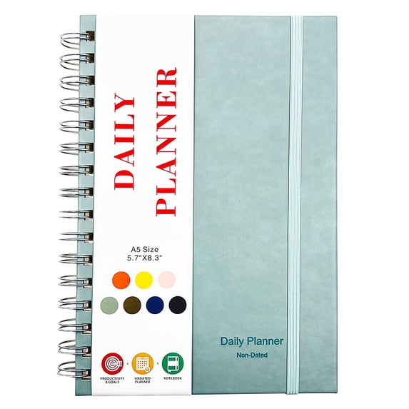 WMGHA Undated Daily Planner - Undated Planner with Hourly Schedules,To Do List Notebook Elastic Closure Organizer for Time Management Work School Productivity,Full Page a Day,A5, 5.7 × 8.3 Inch