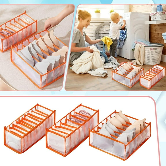 WMGHA Underwear Organizer, 3 Set Foldable Bra Underwear Organizer Drawer Divider Storage Organizer for Underwear, Socks, Ties, Bras, Women Underwear Storage Compartment Box