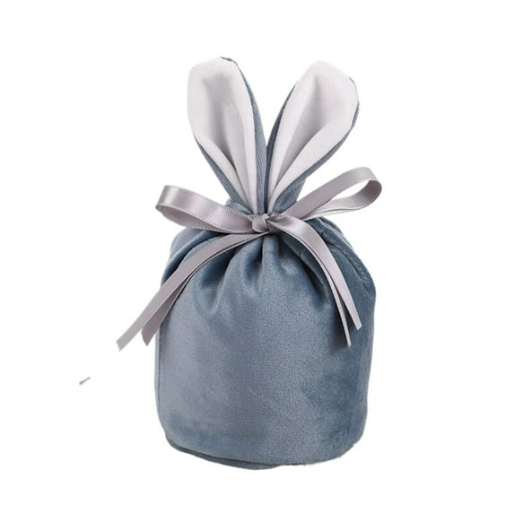 WMGHA Velvet Easter Bunny Ear Drawstring Bags - 1-Pack Party Favor Pouches for Egg Hunt Candy, Holiday Gift Baskets, Velour Goodie Bags with Metallic Accent