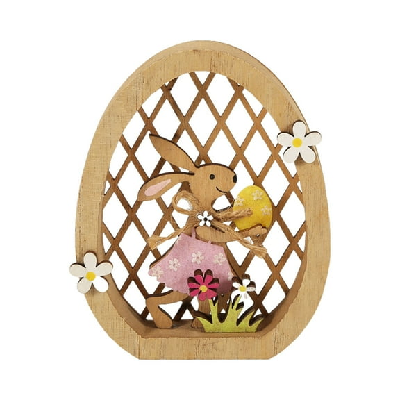 WMGHA ‌Wooden Easter Ornament Set, Vintage Holiday Home Decor for Mantel & Tabletop, Hand-Carved Spring Wall Hangings, Rustic Easter Egg Tree Decoration with Twine Hook