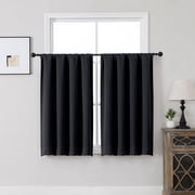 MKHILL Aether Black Blackout Curtains Set of 2, 45 Inch Long Short Room Darkening Window Drapes for Kitchen Laundry Bathroom Small Window, Each 40"W x 45"L, Bla