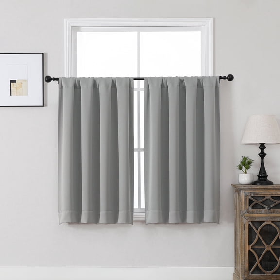 MKHILL Aether Grey Blackout Curtains Set of 2, 45 Inch Long Short Room Darkening Window Drapes for Kitchen Laundry Bathroom Small Window, Each 40"W x 45"L, Grey