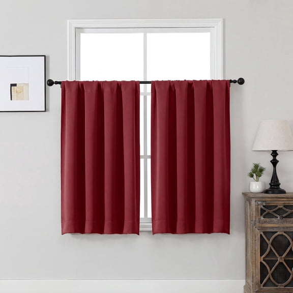 MKHILL Aether Red Blackout Curtains Set of 2, 45 Inch Long Short Room Darkening Window Drapes for Kitchen Laundry Bathroom Small Window, Each 40"W x 45"L, Red
