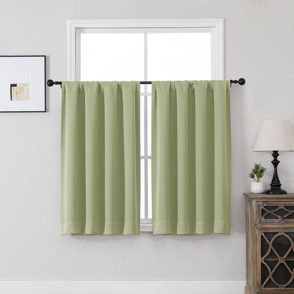 MKHILL Aether Sage Green Blackout Curtains Set of 2, 45 Inch Long Short Room Darkening Window Drapes for Kitchen Laundry Bathroom Small Window, Each 40"W x 45"L, Sage Green
