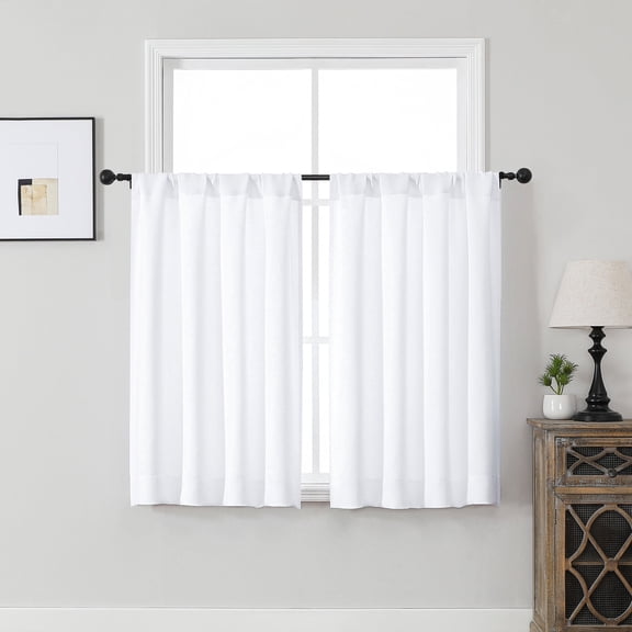 MKHILL Aether Pure White Room Darkening Window Curtains 2 Panels, 45 Inch Long Short Curtain Drapes for Kitchen Laundry Bathroom Small Window, Each 40"W x 45"L, White