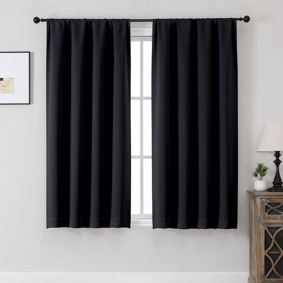 MKHILL Aether Black Blackout Curtains 2 Panels, 54 Inch Long Short Thermal Drapes for Kitchen Bathroom Half Window, Each 40" W x 54" L, Black