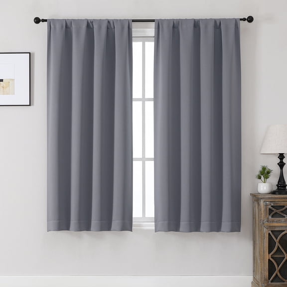 MKHILL Aether Charcoal Blackout Curtains Set of 2, 54 Inch Long Rod Pocket Thermal Insulated Window Drapes for Bedroom Living Room Half Window, Each 40" W x 54" L, Charcoal