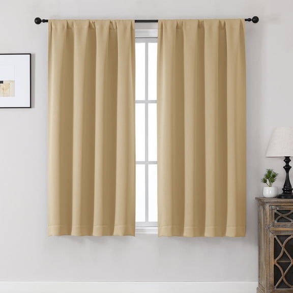MKHILL Aether Gold Blackout Curtains 2 Panels, 54 Inch Long Short Thermal Drapes for Kitchen Bathroom Half Window, Each 40" W x 54" L, Gold