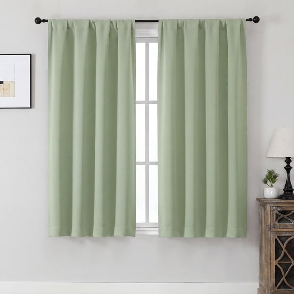 MKHILL Aether Light Green Blackout Curtains 2 Panels, 54 Inch Long Thermal Insulated Room Darkening Window Drapes for Bedroom Living Room Half Window, Each 40" W x 54" L, Light Green