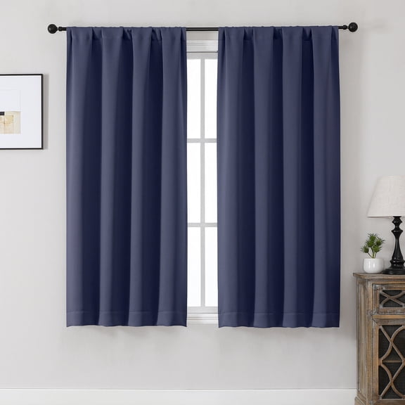 MKHILL Aether Navy Blue Blackout Curtains 2 Panels, 54 Inch Long Thermal Insulated Room Darkening Window Drapes for Bedroom Living Room Half Window, Each 40" W x 54" L, Navy Blue