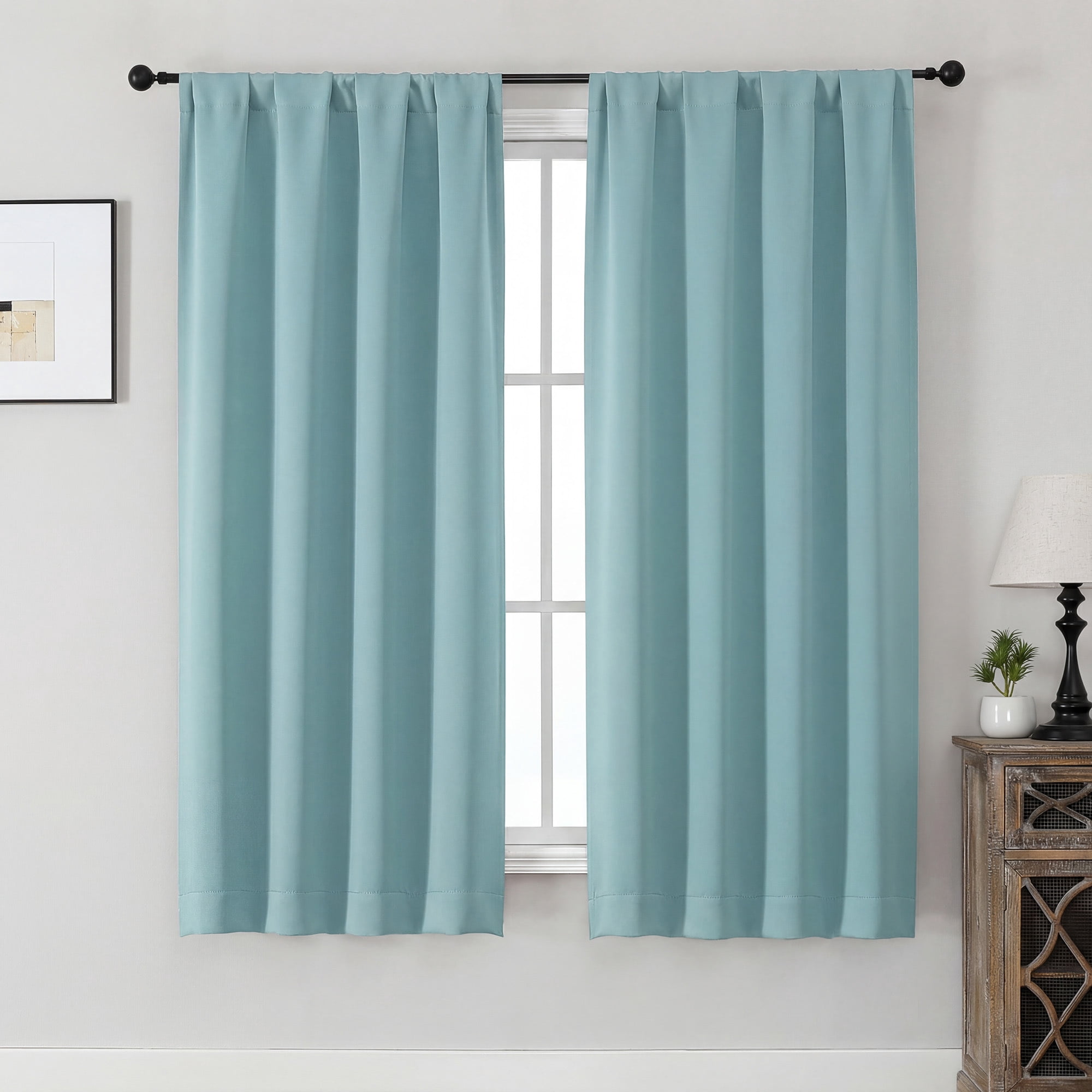 MKHILL Aether Aqua Rod Pocket Blackout Curtains 2 Panels, 63 Inch Long Thermal Insulated Light Blocking Window Drapes, Each 40" W x 63" L, Aqua