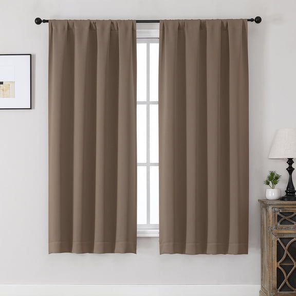MKHILL Aether Barley Rod Pocket Blackout Curtains 2 Panels, 63 Inch Long Thermal Insulated Light Blocking Window Drapes, Each 40" W x 63" L, Barley