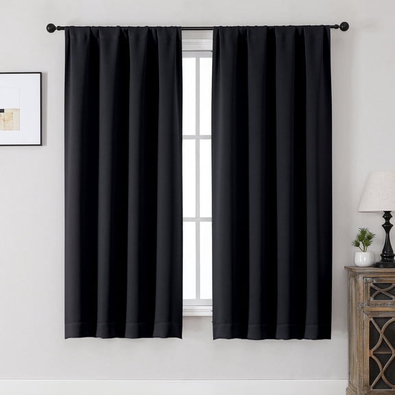 MKHILL Aether Black Blackout Curtains 2 Panels, 63 Inch Long Thermal Insulated Room Darkening Window Drapes for Bedroom Living Room, Each 40" W x 63" L, Black