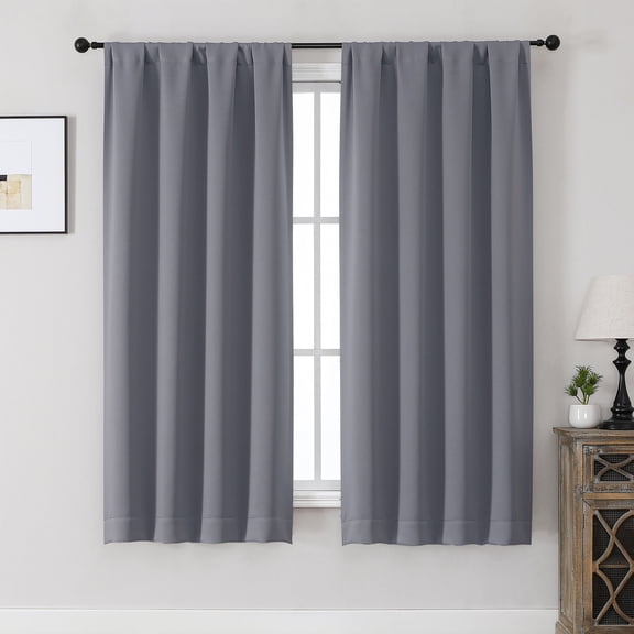 MKHILL Aether Charcoal Blackout Curtains Set of 2, 63" Long Rod Pocket Thermal Insulated Light Blocking Window Drapes, Each 40" W x 63" L, Charcoal
