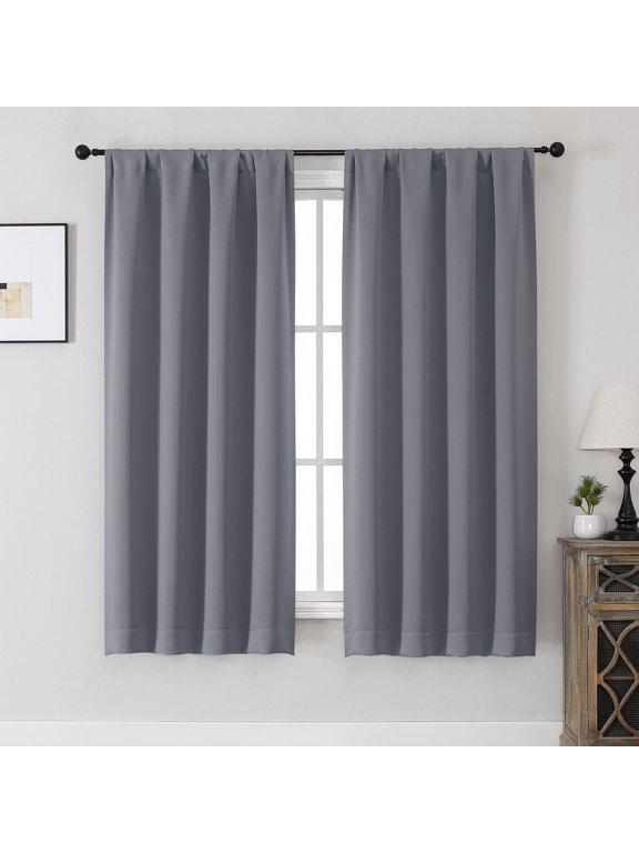 Aether Charcoal Blackout Curtains Set of 2, 63" Long Rod Pocket Thermal Insulated Light Blocking Window Drapes, Each 40" W x 63" L, Charcoal