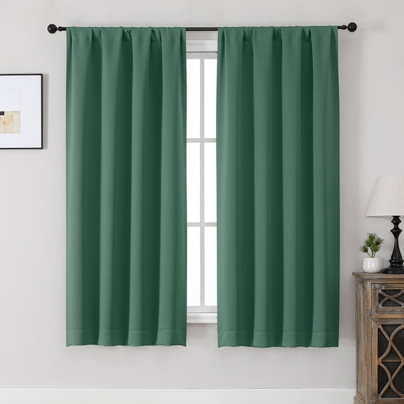 MKHILL Aether Ever Green Blackout Curtains 2 Panels, 63 Inch Length Rod Pocket Thermal Insulated Light Blocking Window Drapes, Each 40" W x 63" L