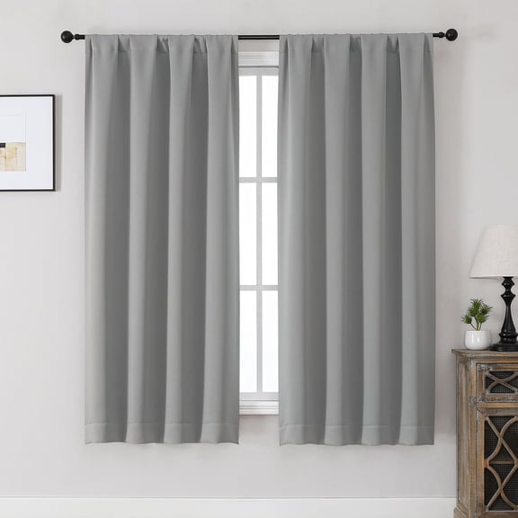 MKHILL Aether Grey Blackout Curtains 2 Panels 40x63, Rod Pocket Room Darkening Window Drapes for Bedroom Living Room Kids Room, Each 40" W x 63" L, Grey