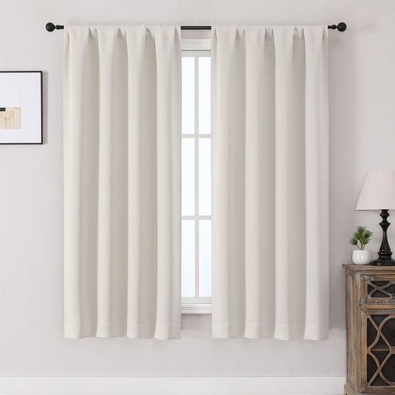 MKHILL Aether Natural Rod Pocket Blackout Curtains 2 Panels, 63 Inch Long Thermal Insulated Light Blocking Window Drapes, Each 40" W x 63" L, Natural