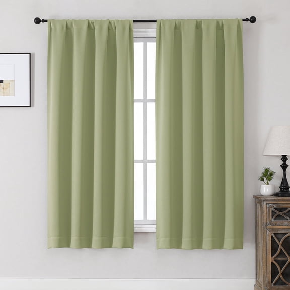 MKHILL Aether Blackout Curtains Sage Green 63 Inch Long, Rod Pocket Light Blocking Room Darkening Thermal Insulated Window Drapes, Each 40" W x 63" L