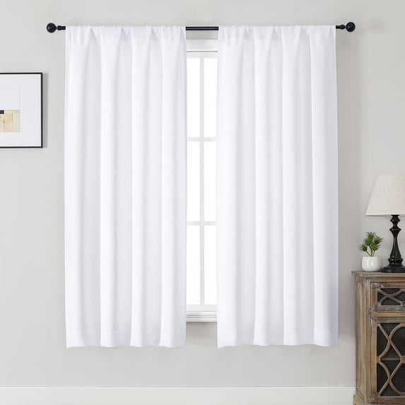 MKHILL Aether 2 Panels Blackout Curtains Pure White 40x63 inches, Light Blocking Room Darkening Thermal Insulated Window Drapes, Each 40" W x 63" L