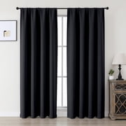 MKHILL Aether 40x72 Black Blackout Curtains 2 Panels, 72 Inch Long Thermal Drapes for French Door Sliding Glass Door, Each 40" W x 72" L