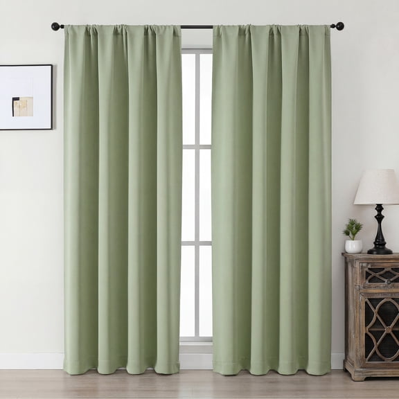 MKHILL Aether 40x78 Light Green Blackout Curtains 2 Panels, 78 Inch Long Thermal Insulated Rod Pocket Window Drapes for Bedroom Living Room Kids Room, Each 40" W x 78" L